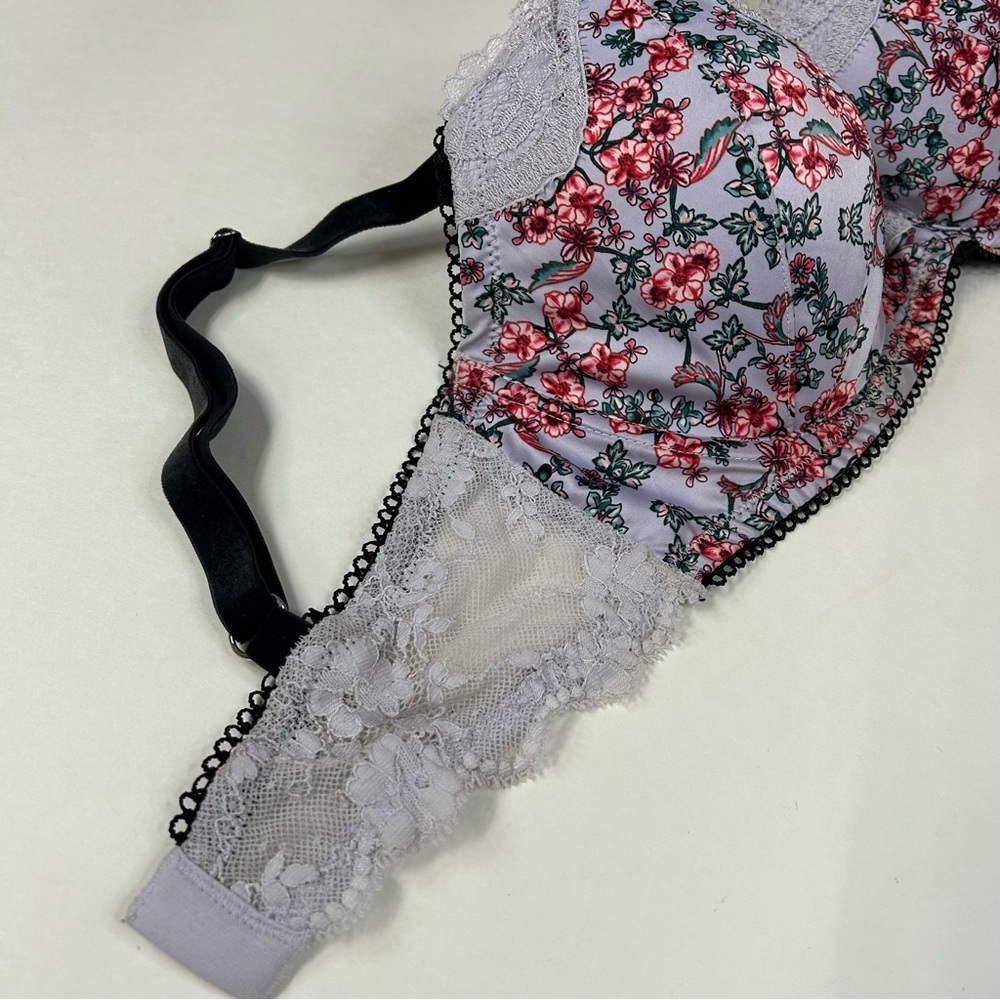 Dream Angels Victorias Secret 34DD Lined Demi Bra Floral Purple Pink Black #2954 - Picture 8 of 12